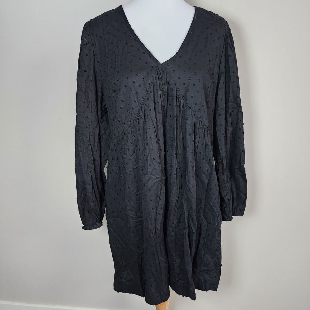 Old Navy Plunge Dress Womens Medium Black Long Sleeve Eyelet Witchy Whimsigoth